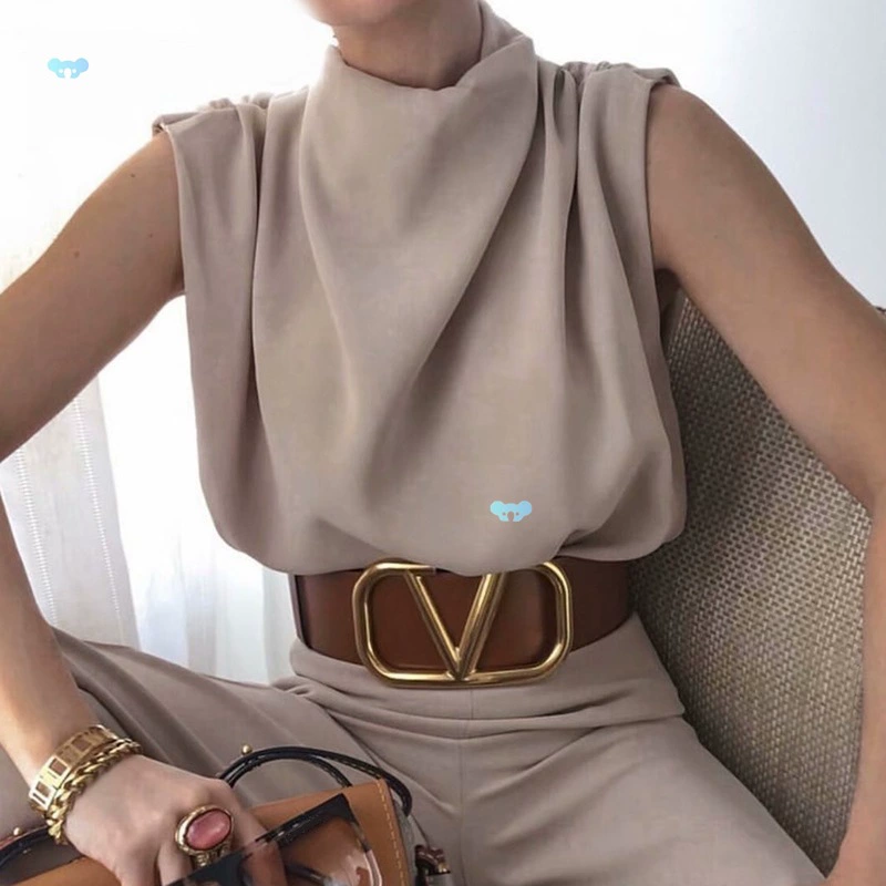 Однотонная рубашка без рукавов с воротником-стойкой Однотонная рубашка без рукавов с воротником-стойкой Футболка