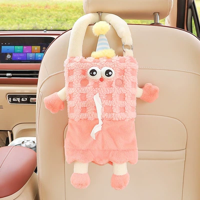 Car tissue box/set Tissue Box Hanging Cartoon - by-hand-held-wide-pink-grid-hat-tissue-box