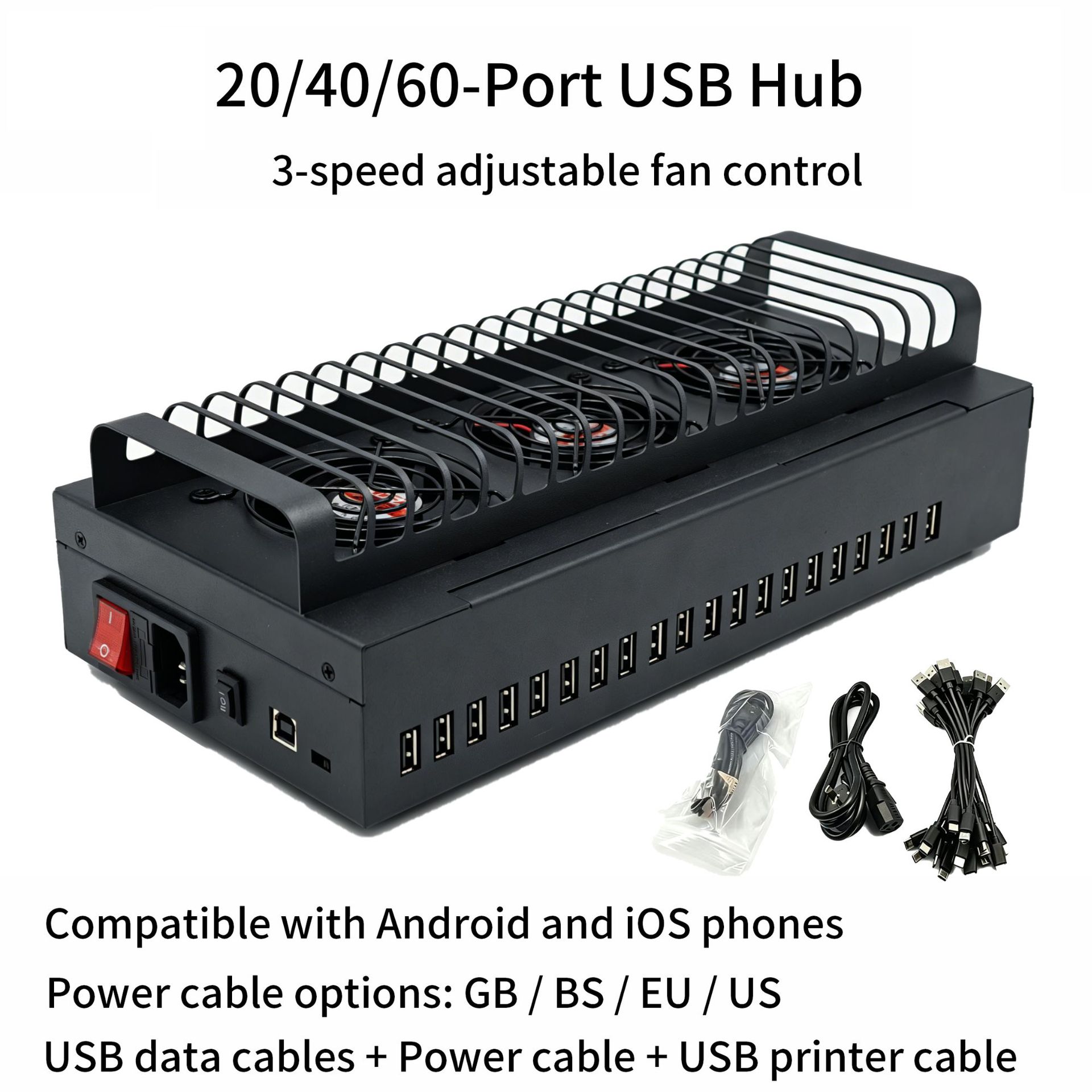 USB Hub Ferma Qutusu 20/40/60 Portlu Soyutma Ventilyatorlu