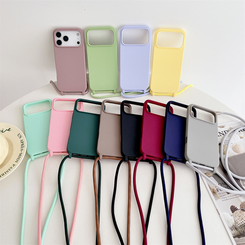Material Suitable for iPhone 17Pro Mobile Phone Case 16Promax Adjustable Lanyard Crossbody Mobile Phone Case Candy Color