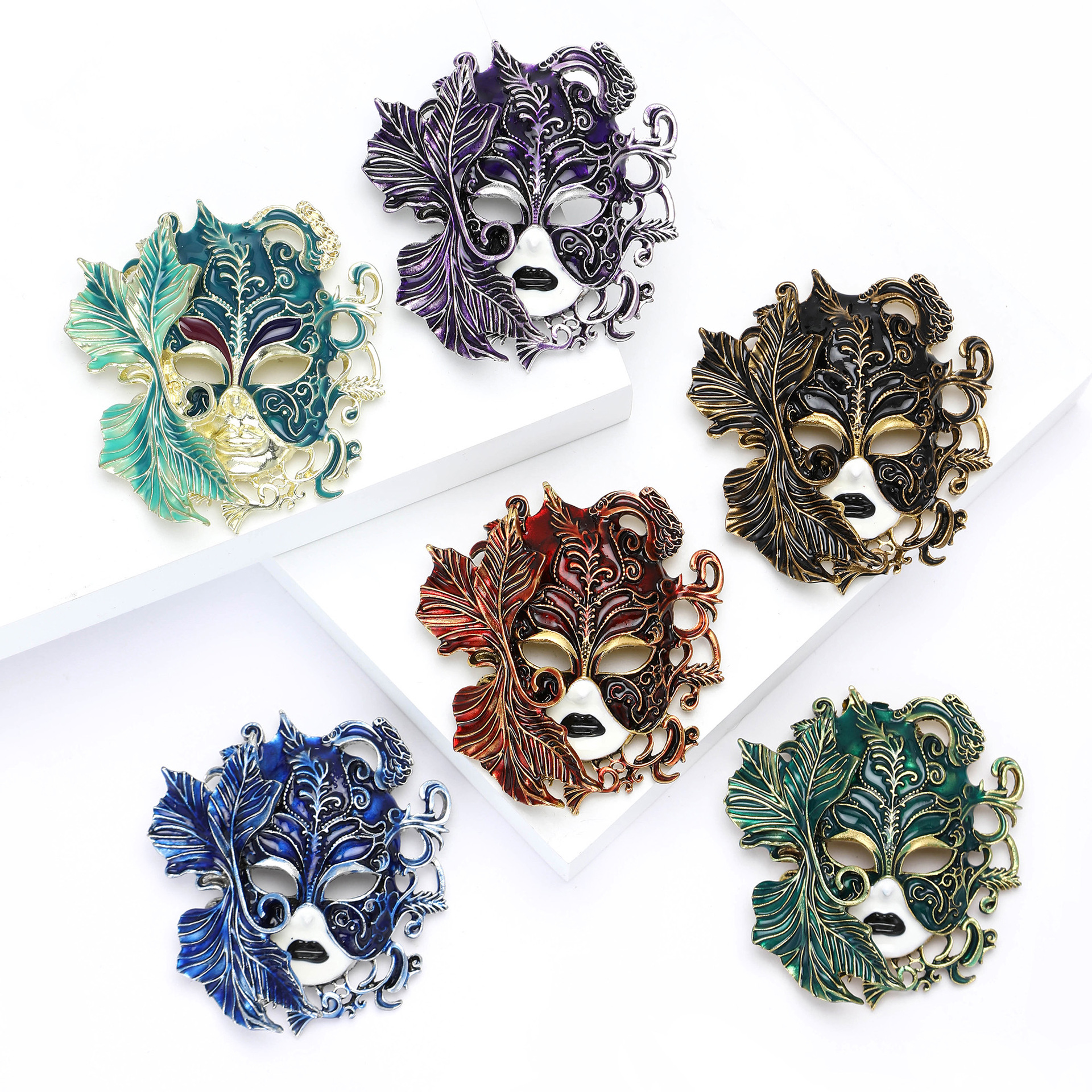 New Hot-Selling Fashion Creative Heavy-Duty Enamel Oil-Drip Carnival Mask Brooch Alloy Personality: Br4619