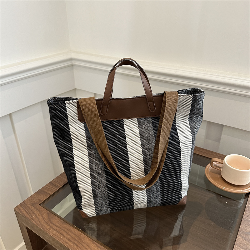 Bolsa de lona de gran capacidad 2024 nuevo tipo de ocio para estudiantes de clase tote francesa rayas contraste bolso de hombro