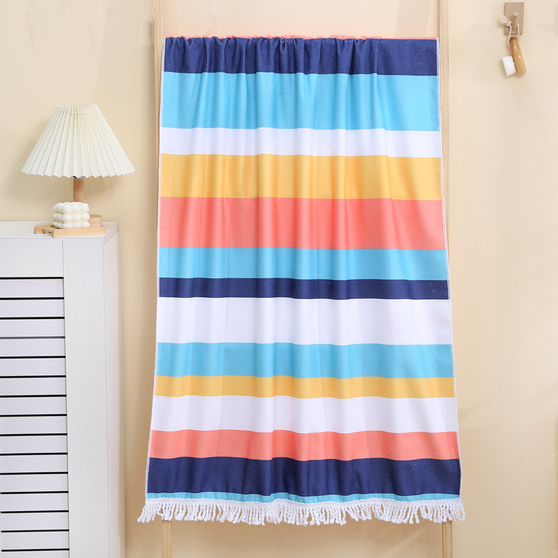 Microfiber Tassel Bath Towel, Absorbent and Quick-Drying, Digitally Printed Beach Towel, High-End Towel, Skin-Friendly and Super Absorbent