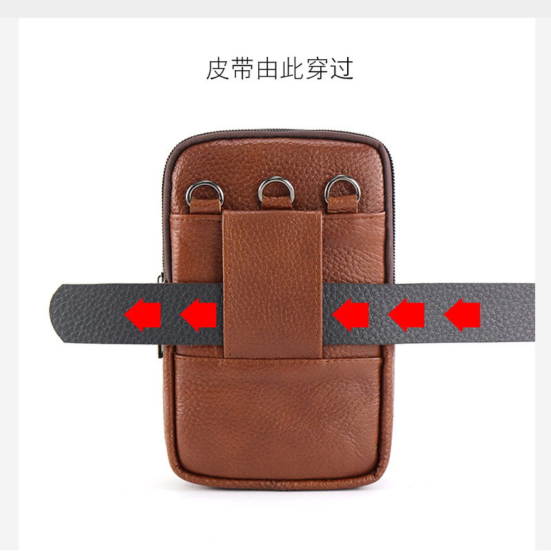 Bolso de cintura de teléfono móvil de mediana edad de cuero genuino cinturón de hombre hebilla vertical multifuncional bolso de teléfono móvil de piel de vaca de 6,5 pulgadas y 7,5 pulgadas