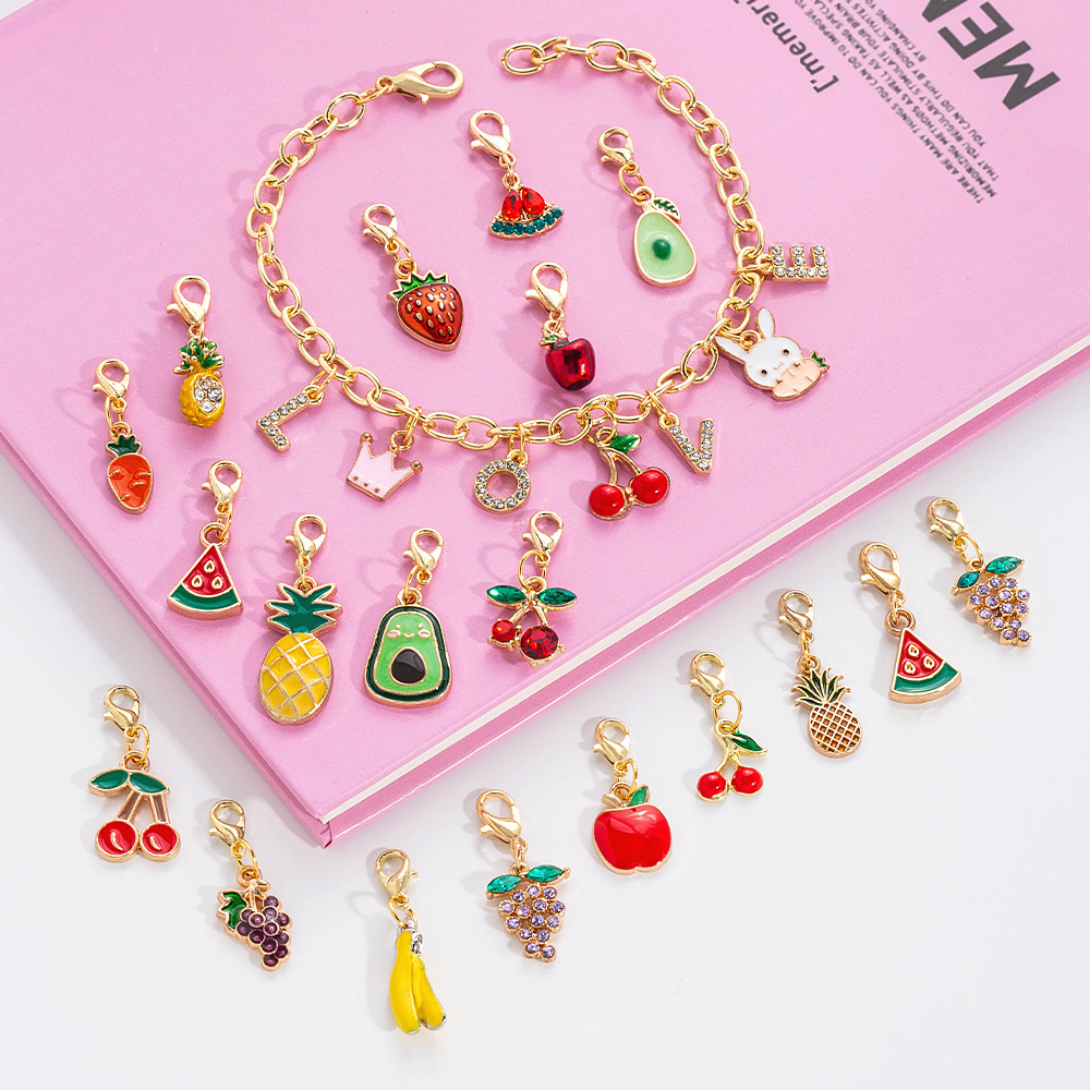 DIY Jewelry Accessories Classification 20 PCS/Package 25*12mm Alloy Zircon Cherry Fruit Polished Pendant Jewelry Accessories