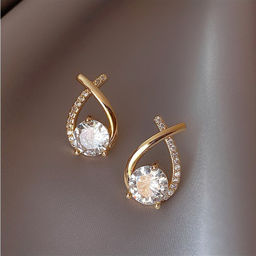 New Korean small fragrance internet celebrity earrings temperament women's cross zircon 925 silver needle earrings earrings wholesale