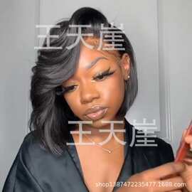 欧美假发 偏分短卷发黑色 厂家直销批发