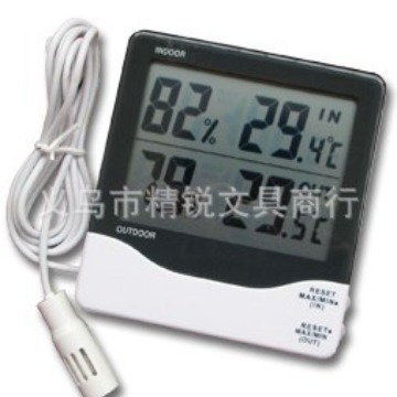 HTC-2带线 高精度大屏幕室内外电子温湿度计带闹钟