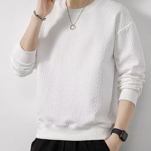 Casual Sweatshirt Trendy Versatile Brocade Crew Neck Top for Men Stylish Spring and Autumn Season