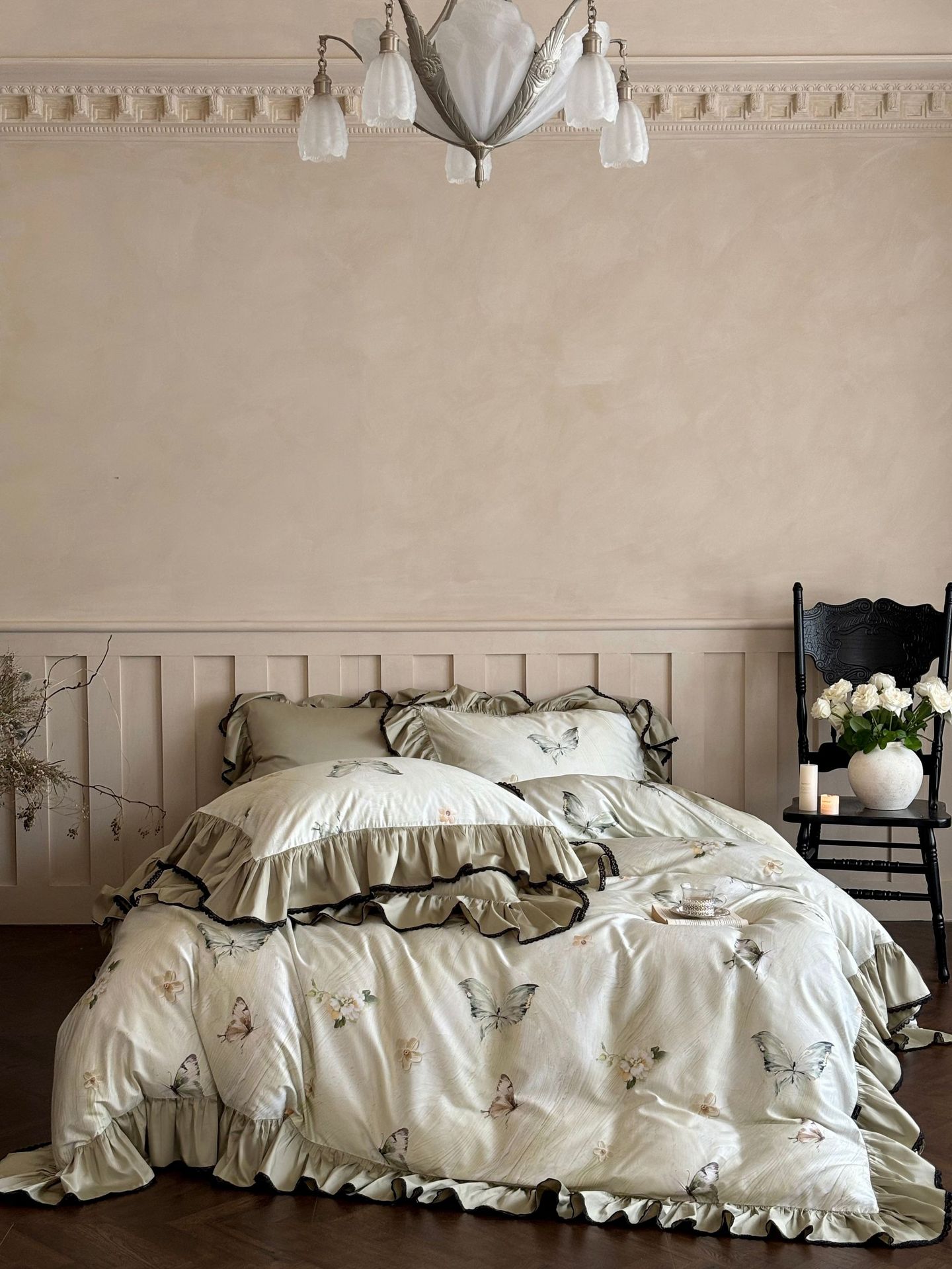 Nordisk vintage boho påslakanset i ren bomull med spets_voghion.com