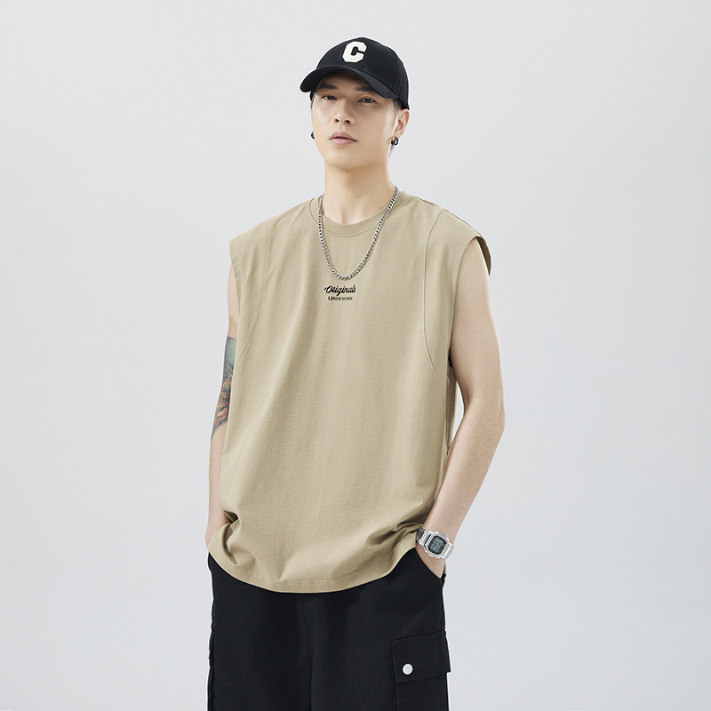 250g Heavyweight Men's Pure Cotton Trendy Versatile Summer New Sleeveless T-Shirt Loose Sports Tank Top Sweatshirt
