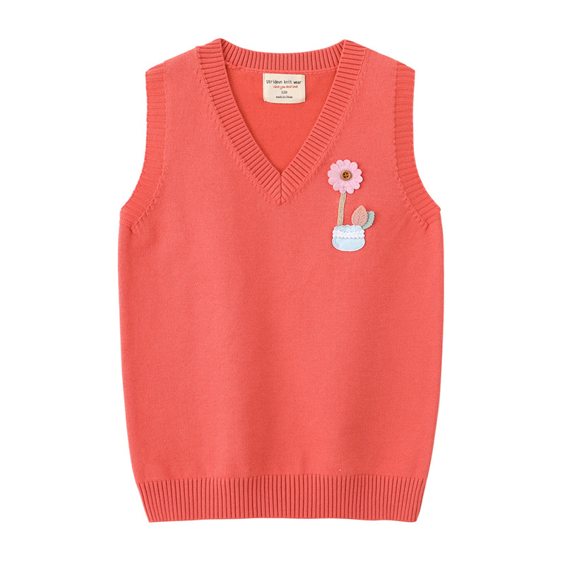 Elija el tamaño al por mayor de primavera y otoño ropa para niños chaleco de lana suéter medio y grande niños estudiante uniforme escolar niña de las flores chaleco de punto