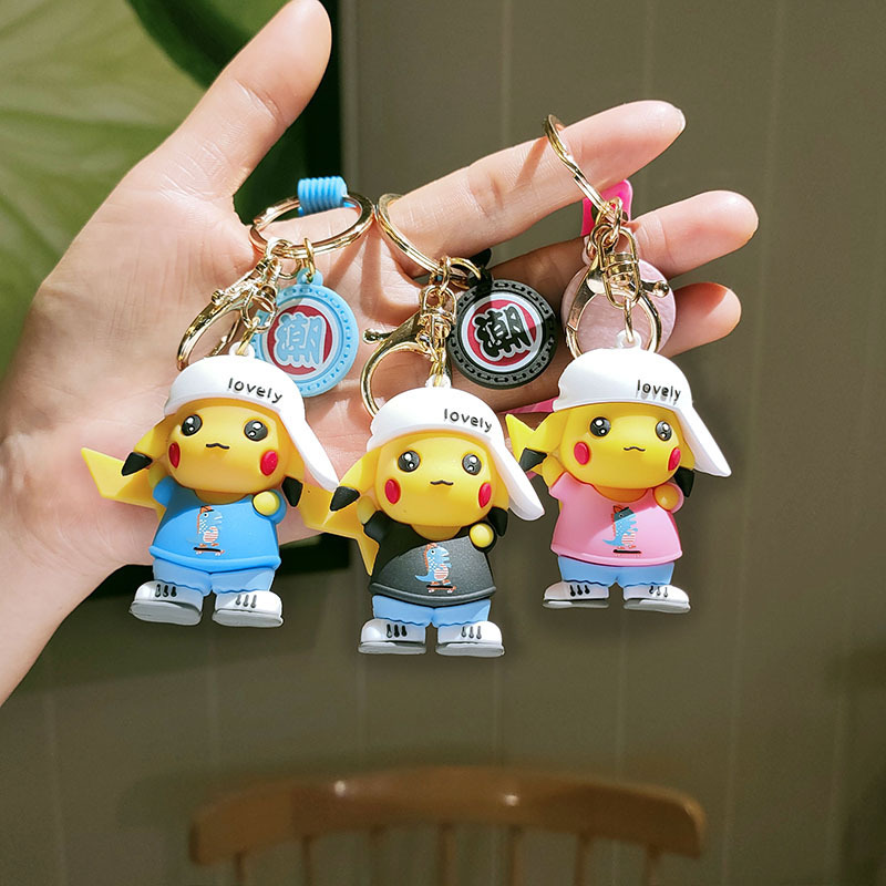 Cartoon Pokémon trend hooded Pikachu PVC doll key chain pendant car pendant small gift Cartoon Pokémon trend hooded Pikachu PVC doll key chain pendant car pendant small gift