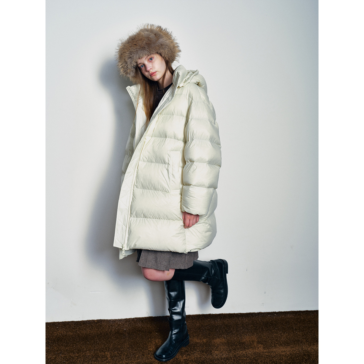 [Dahe] New Winter Casual Cocoon-Shaped Ribs Rds Certified 90 White Duck down Mid-Length down Jacket H9153