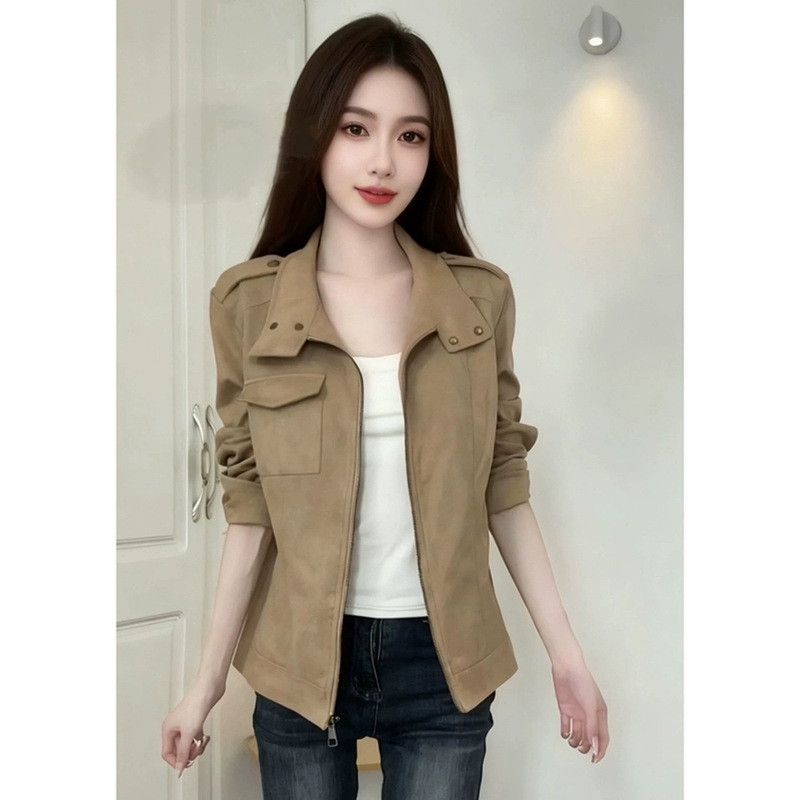 Korean-style retro loose suede short jacket for women, new early spring model, brown thin casual jacket, Maillard top Korean-style retro loose suede short jacket for women, new early spring model, brown thin casual jacket, Maillard top