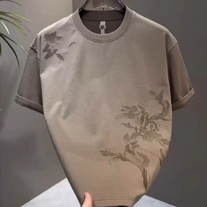 2025 лето новая мода национальный стиль вышивка дизайн футболки с короткими рукавами мужские круглые вырезы повседневные дикие китайские полукрукавы t