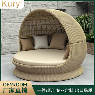 Factory Outlet Kury Outdoor Rattan Bed Bird's Nest Leisure Villa Eggshell Sea View Room Courtyard Homestay Hotel Round Bed