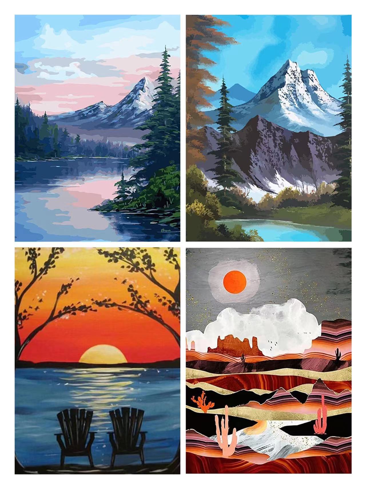 Cross border Amazon Selling diy number Oil Painting Rocky Mount Sunset Filling Coloring a living room Decorative painting wholesale