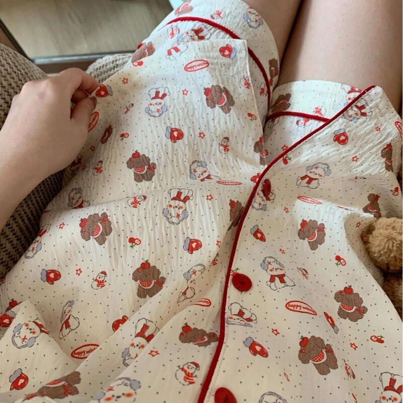Casual Teddy Bear Two-Piece Set Japanese-Style Polka Dot Loungewear Full Print Girl Summer Short-Sleeve Shorts Red Pajamas Casual Teddy Bear Two-Piece Set Japanese-Style Polka Dot Loungewear Full Print Girl Summer Short-Sleeve Shorts Red Pajamas