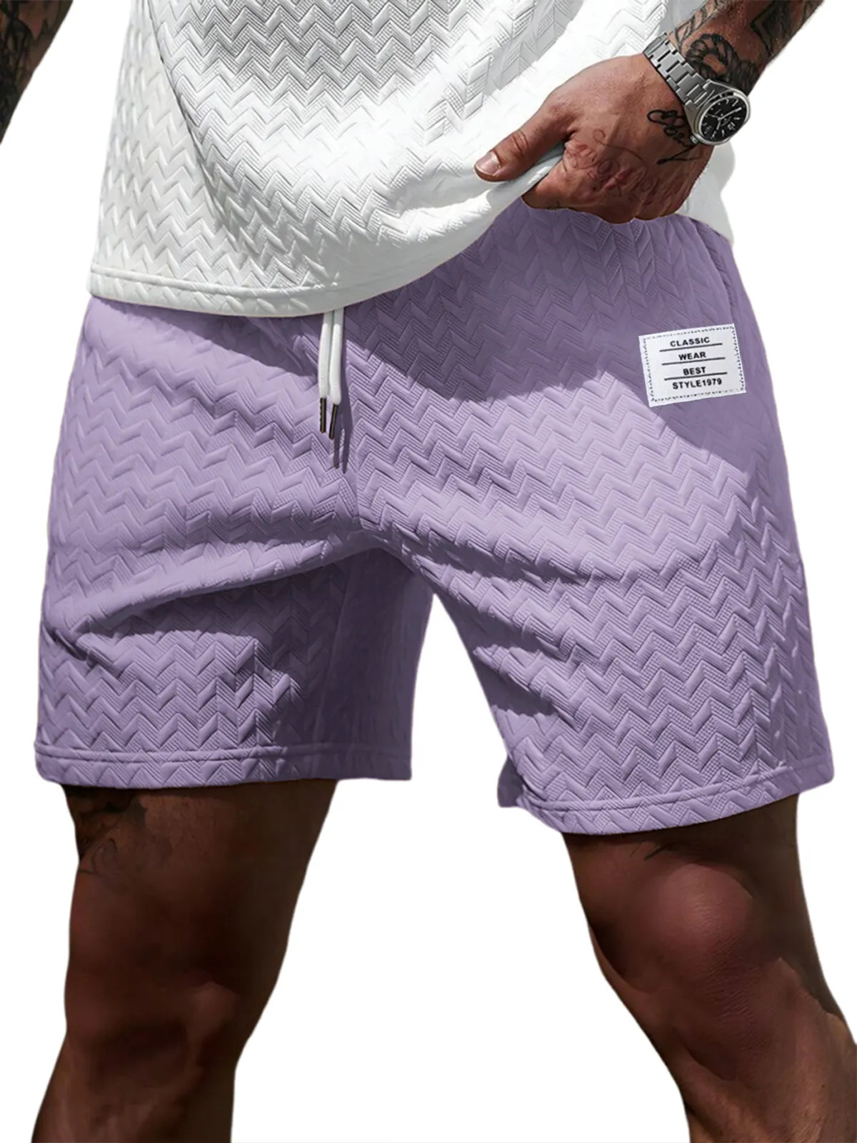 Men's Clothing Men's Summer Casual Shorts Loose Fit Solid Color Jacquard Fabric Drawstring Beach Pants Style For Formal & Casual_voghion.com