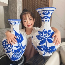 中式风青花瓷瓶积木小颗粒益智拼搭儿童玩具立体拼图摆件节日礼物