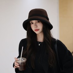 赫本风撞色翘边渔夫帽子女秋冬加厚呢料布帽日系时装帽百搭盆帽潮