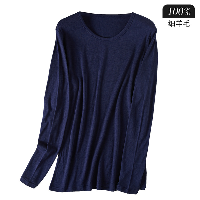 Autumn and winter men's 100% fine wool thermal underwear classic solid color round neck pullover pajamas long sleeve bottoming autumn clothes