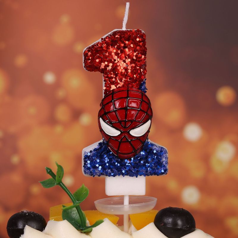 クールなスパイダーマンのテーマのグリッターデジタル誕生日キャンドル子供の最初の誕生日パーティーケーキデコレーション|undefined