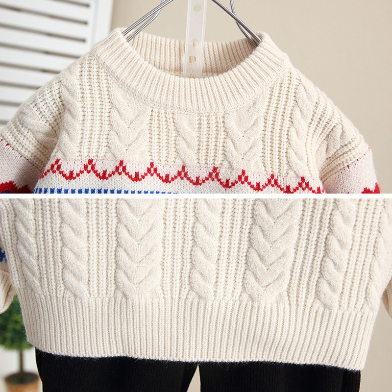 6695 suéter de cuello redondo para niños 2024 otoño e invierno nuevo suéter de lana de punto para niños top de invierno camisa de fondo para bebés