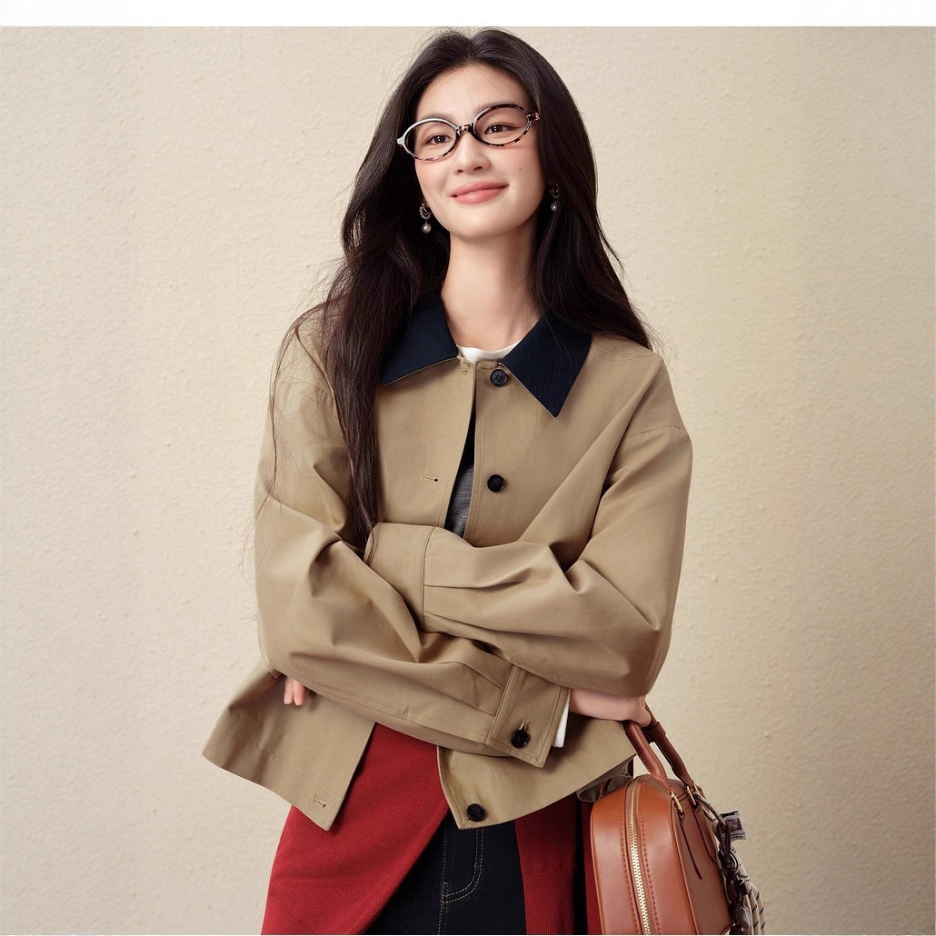 Poetry**Lei Classic Barn Style Lapel Windbreaker 2025 Autumn New Style Loose Casual Jacket 7g8160261