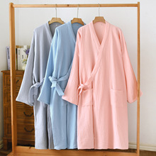 25情侣睡袍纯棉三层纱布男女家居袍大码睡衣水洗棉纱浴衣绉布浴袍