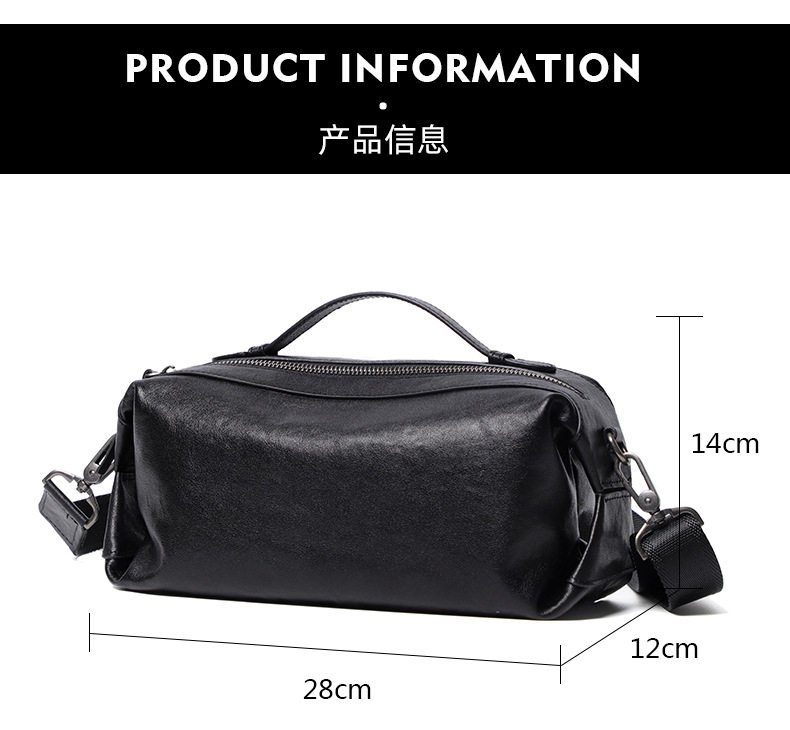 Túi đeo chéo nam da bò thật thuộc da, túi đeo vai kiêm túi xách tay nhỏ 29×11×17 cm — Màu đen chi tiết 9