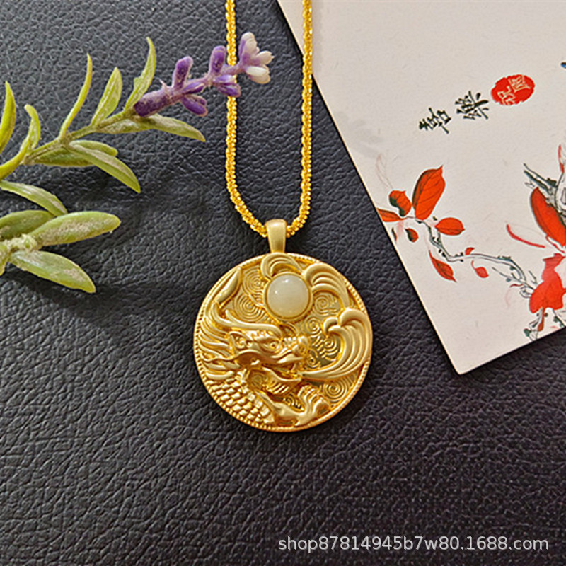 상감 된 Hetian 옥 Xiangyun Fulong 체인 (직경 33mm)