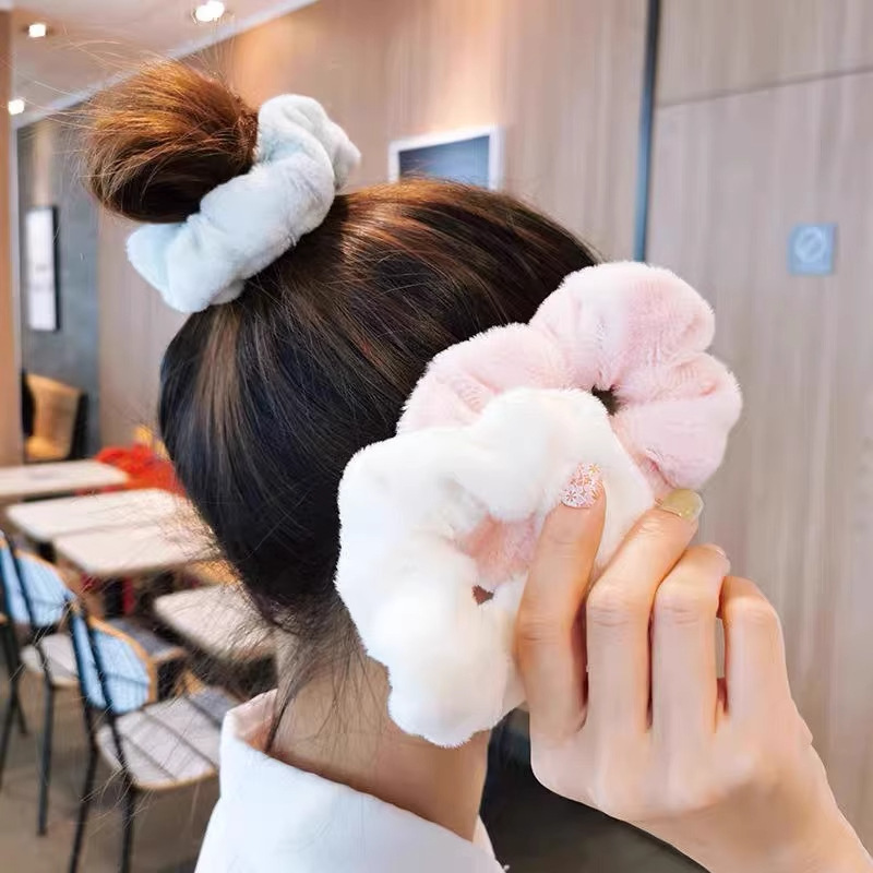 秋冬仿兔毛绒大肠发圈奶油色系毛茸茸发饰网红甜美扎头发绳发饰品|undefined