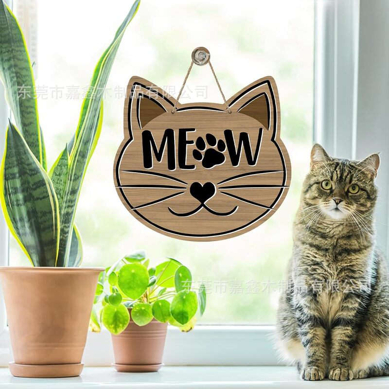 New Cross-Border Wooden Cute Cat Sign for Front Door, Pet Farmhouse Wooden Plaque, Outdoor Porch Decoration Plaque