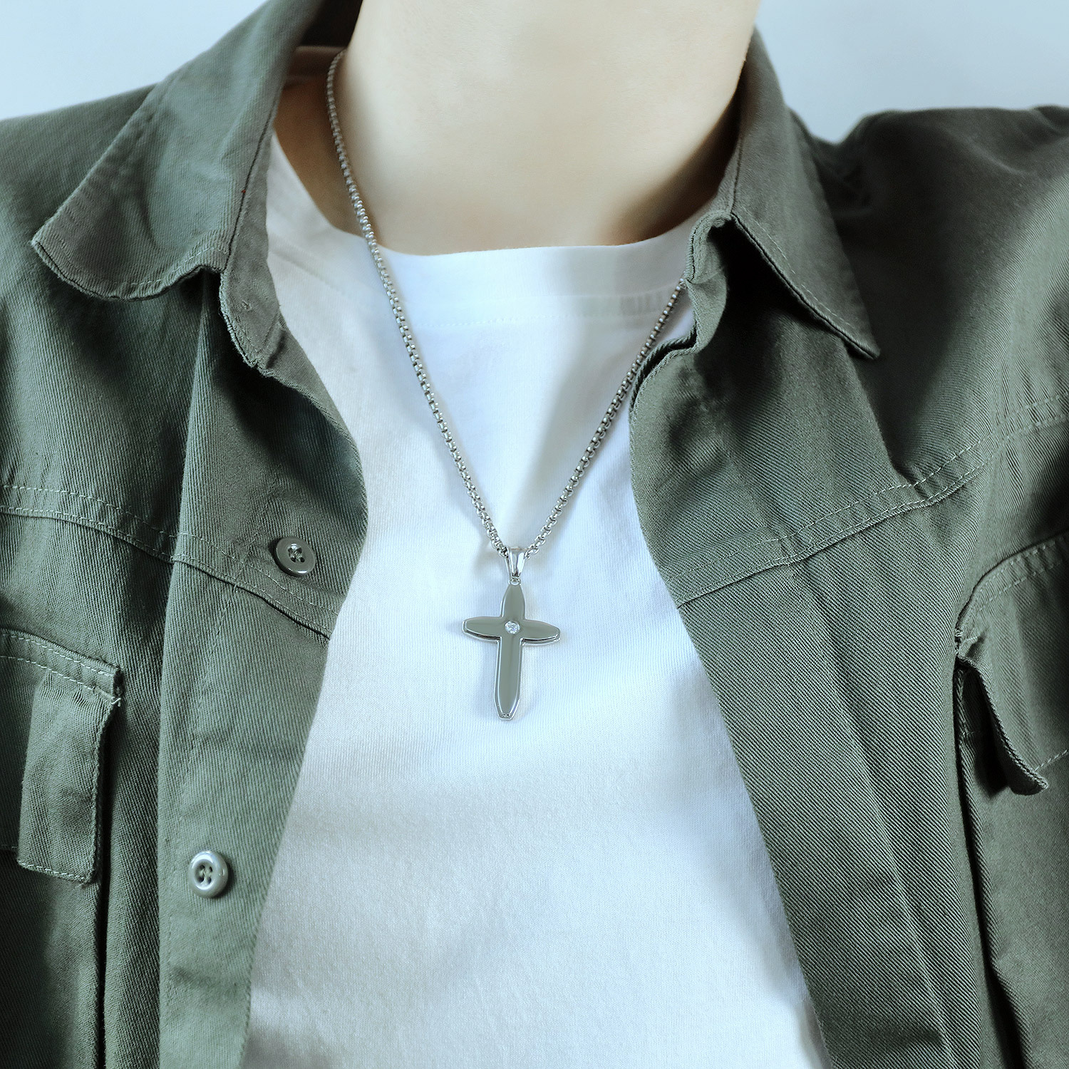 OPK飾品廠家直銷歐美嘻哈潮流簡約百搭新款不銹鋼十字架項(xiàng)鏈