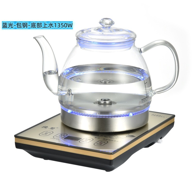 금색 - 파란색 조명, 강철 바닥 및 유리 뚜껑