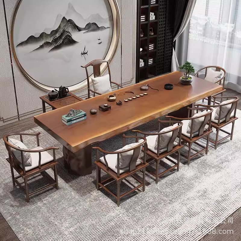新中式茶桌实木办公室大板泡茶桌阳台家用小茶台原木茶室会客茶桌