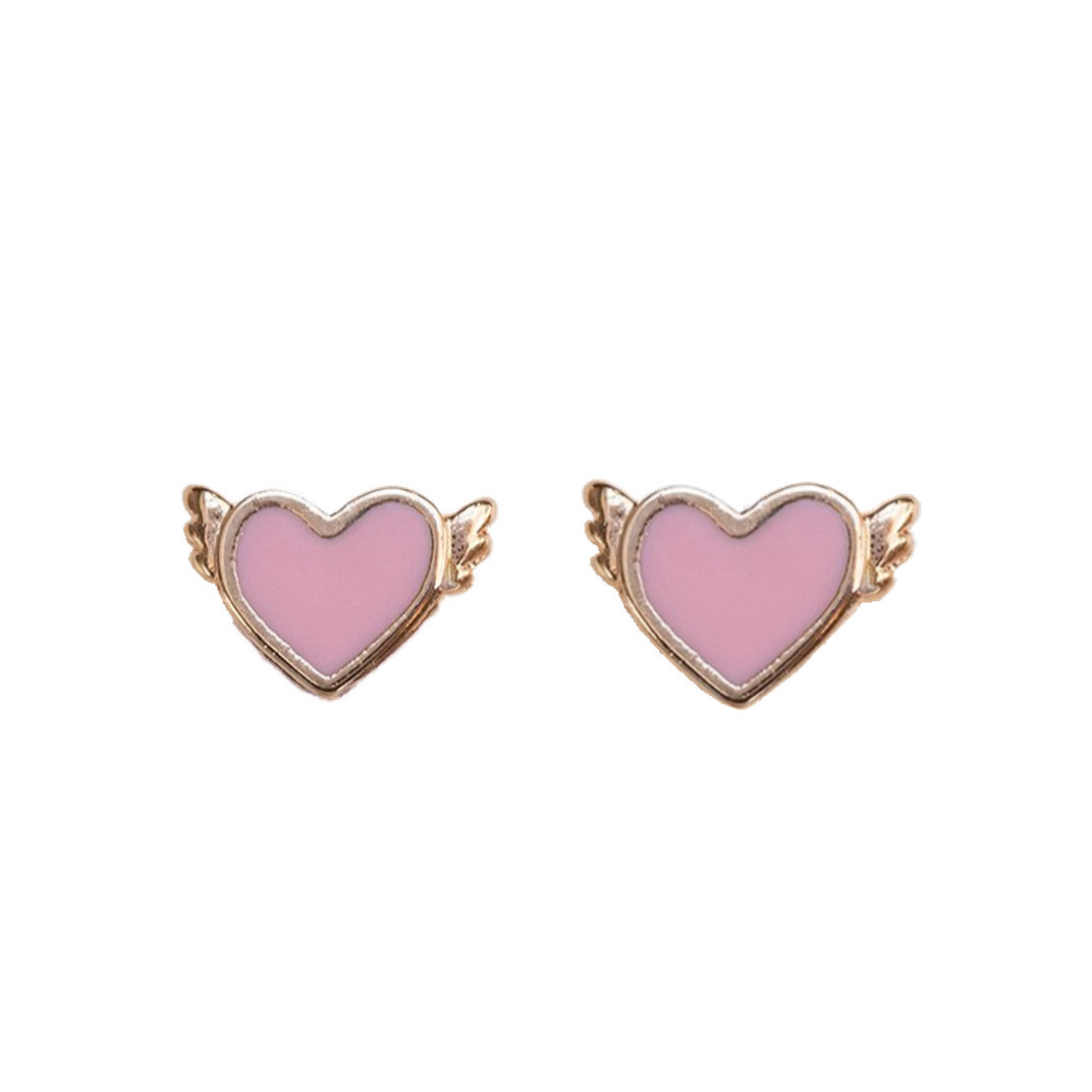 Pink Oil Drop Heart Stud Earrings 18K Gold Non-Fading Earring Heart-Shaped Ear stud