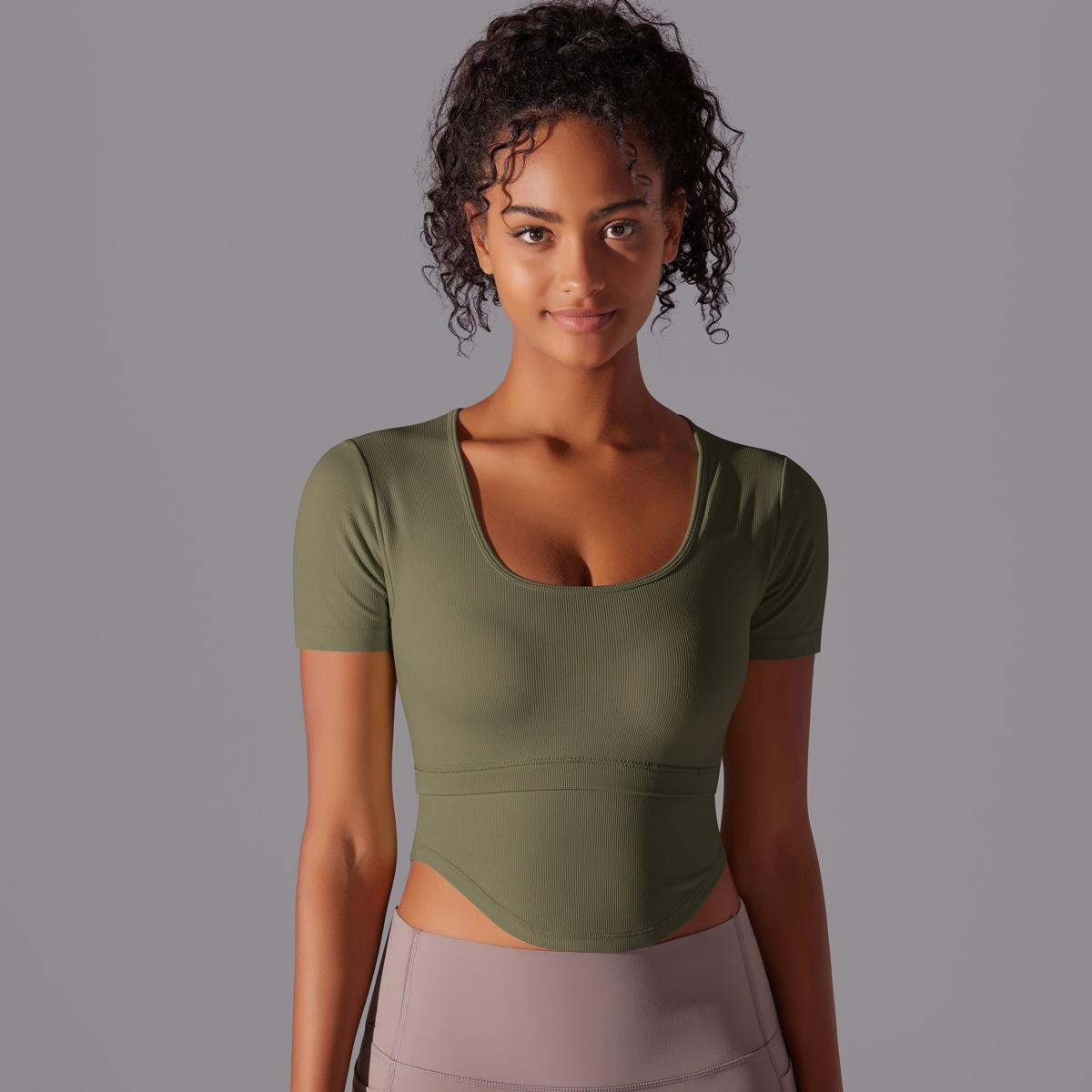 Simple Style Solid Color Nylon Spandex Round Neck Active Tops T-shirt display picture 117