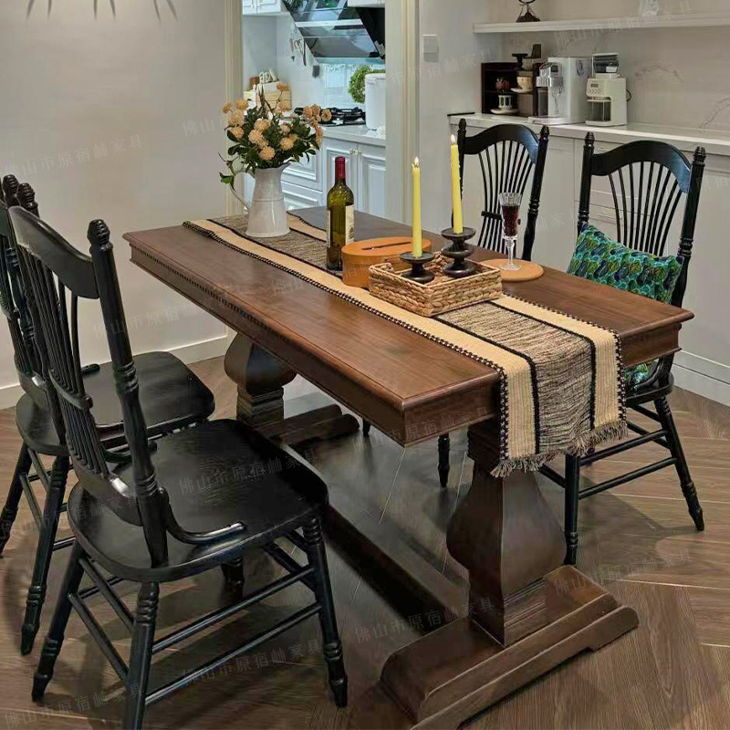 Solid Wood Palace American Dining Table and Chairs Large Table Office Desk Desk Heavy Industry All Solid Wood Cafe Table Retro