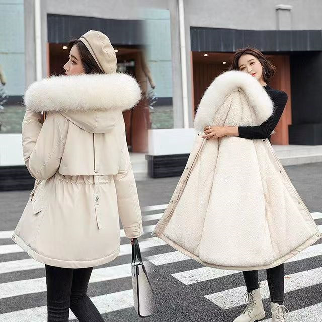 派克服女 2025年冬季派克服加厚棉服女时尚百搭带毛领女加绒外套