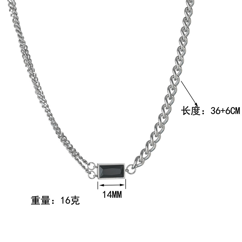 Europeo y americano ins personalizado cuadrado negro diamante collar titanio acero hip hop cuadrado corto collar Internet celebridad simple temperamento colgante