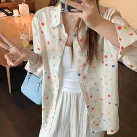 彩色波点春夏休闲宽松防晒衬衫2025衬衣慵懒甜美宽松衬衫遮肉衬衣