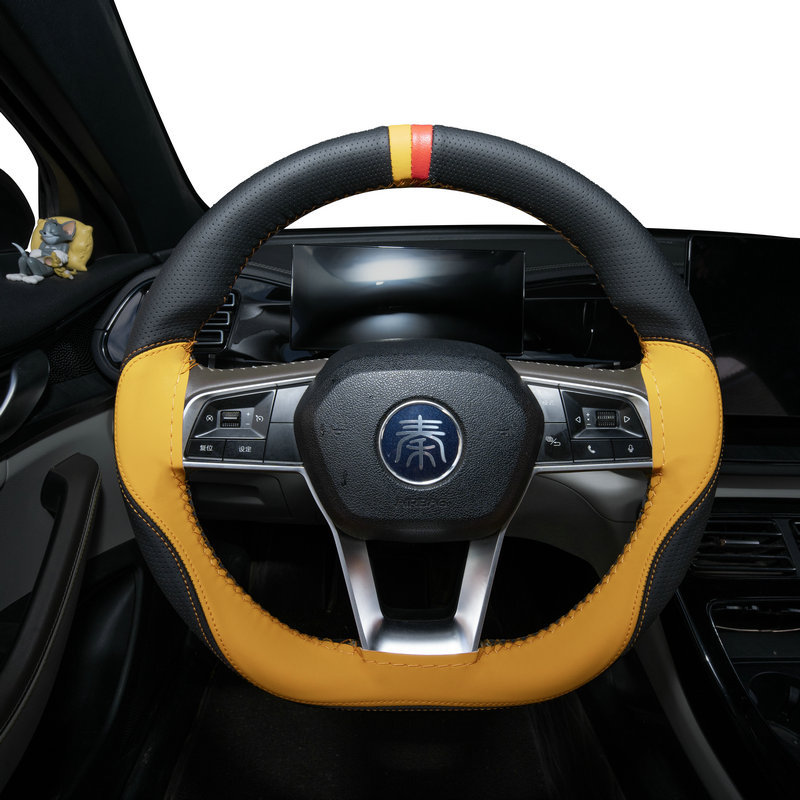 Universal three-spoke steering wheel cover for new energy vehicles, available in 11 colors, thin leather handlebar cover, hand-stitched genuine leather handlebar cover