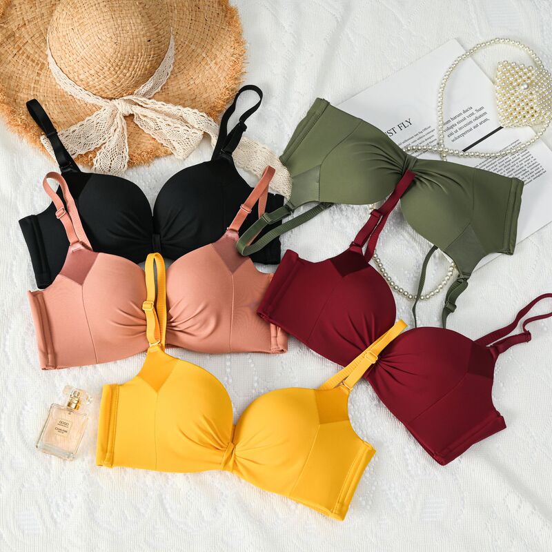 Original Yuna New Year Zodiac Year Sexy Small Bust Bra Comfortable Push-Up Wireless Adjustable Burgundy Bra Set