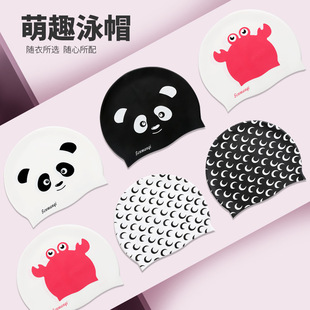 Cartoon Pattern New Style Swimming Cap Women's Head-free Swimming Hat for Men and Women Long Hair Ear Protection Silicone Adult Fashion Large Size