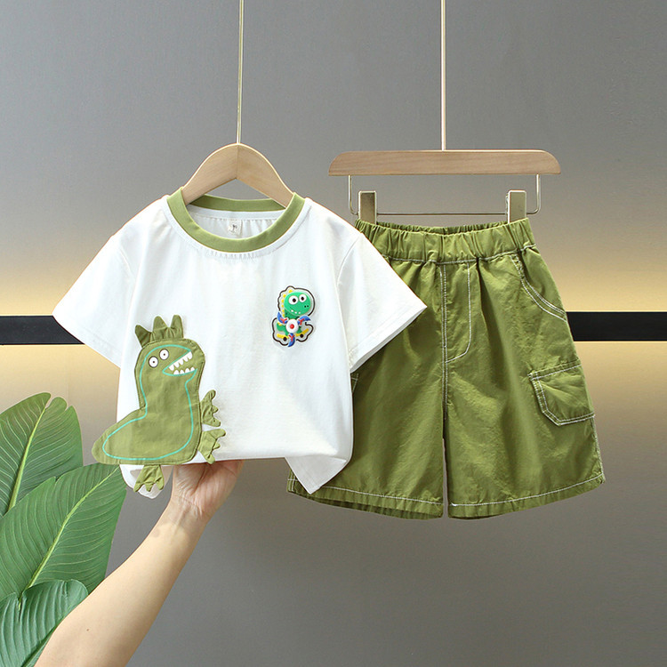 7863 traje de manga corta de verano para niños 2025 nuevo traje de dos piezas de verano para niños ropa casual de dibujos animados para bebés de moda