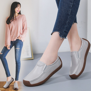 Cross-border plus size women's shoes spring and autumn 2024 new snail shoes real cowhide casual foreign trade bean shoes women's mother shoes