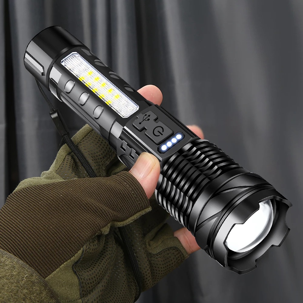 Cross-border new bright flashlight USB charging outdoor white laser flashlight with COB work light